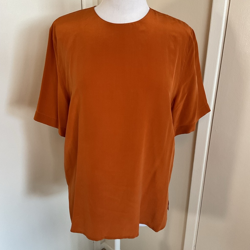 Charter Club 100% Silk Blouse Size 14 Rust Orange Elegant Office Chic L/XL - Picture 2 of 5
